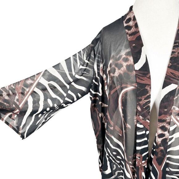 Lior Paris Chiffon Animal Print Kimono Open Front Beachy Chic Career Top Size L - Picture 6 of 8